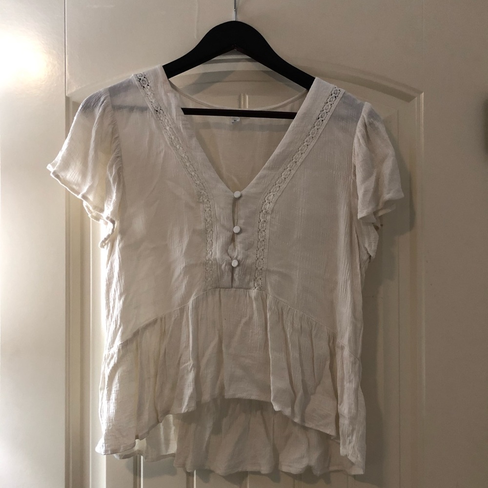 Cream Boho loose fitting dressy button up blouse.